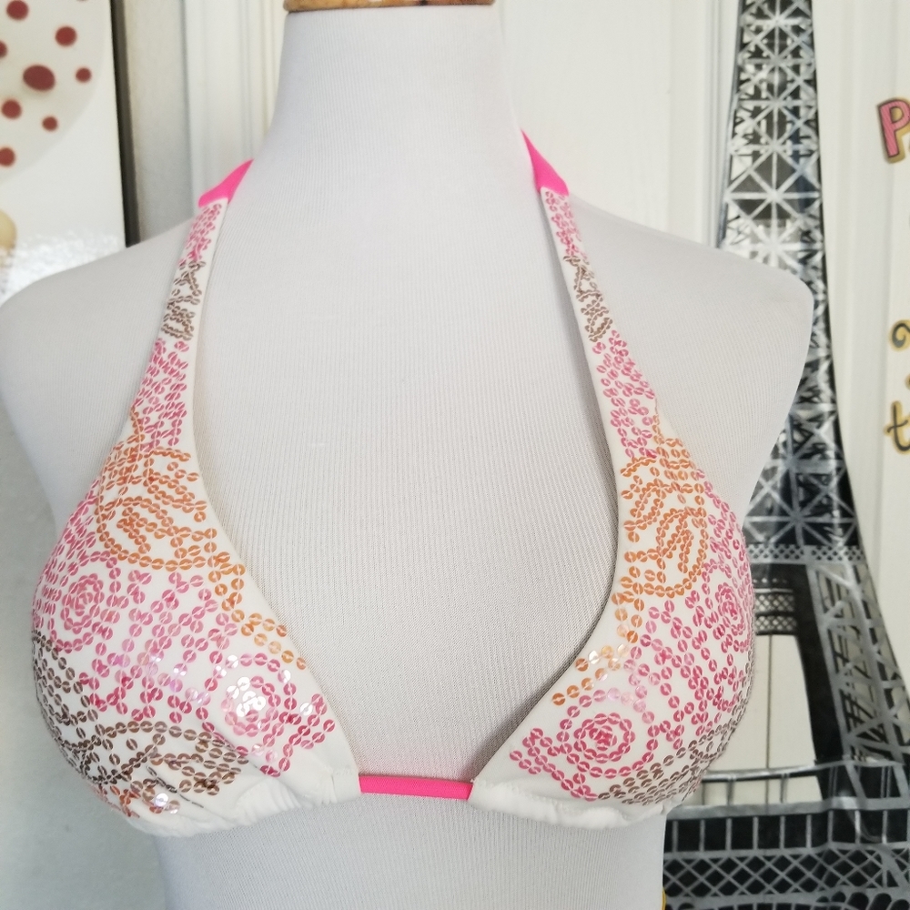 Victoria S Secret Triangle Sequin Halter Bikini Top S Gem
